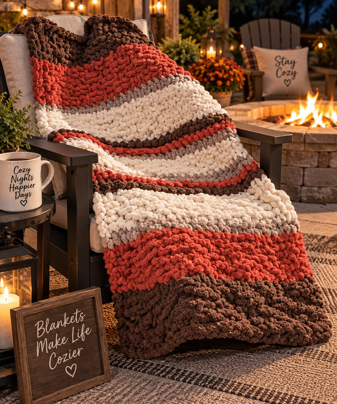 Autumn Ember Chunky Knit Blanket – Rustic Wood Design and More
